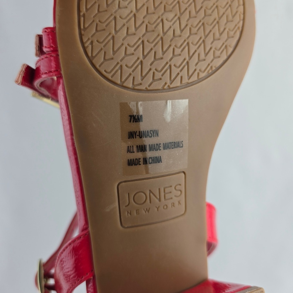 NWT Jones New York Women's Red Patent Strappy Block Heel Buckle Sandals 7.5M - Picture 14 of 16